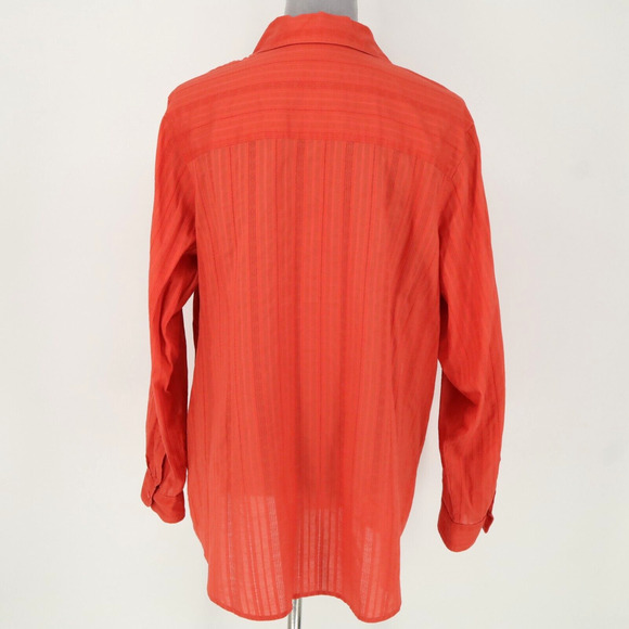 Coldwater Creek Top Plus 2X Orange Textured Cotton Blouse Roll Tab Sleeve Career - Picture 2 of 13